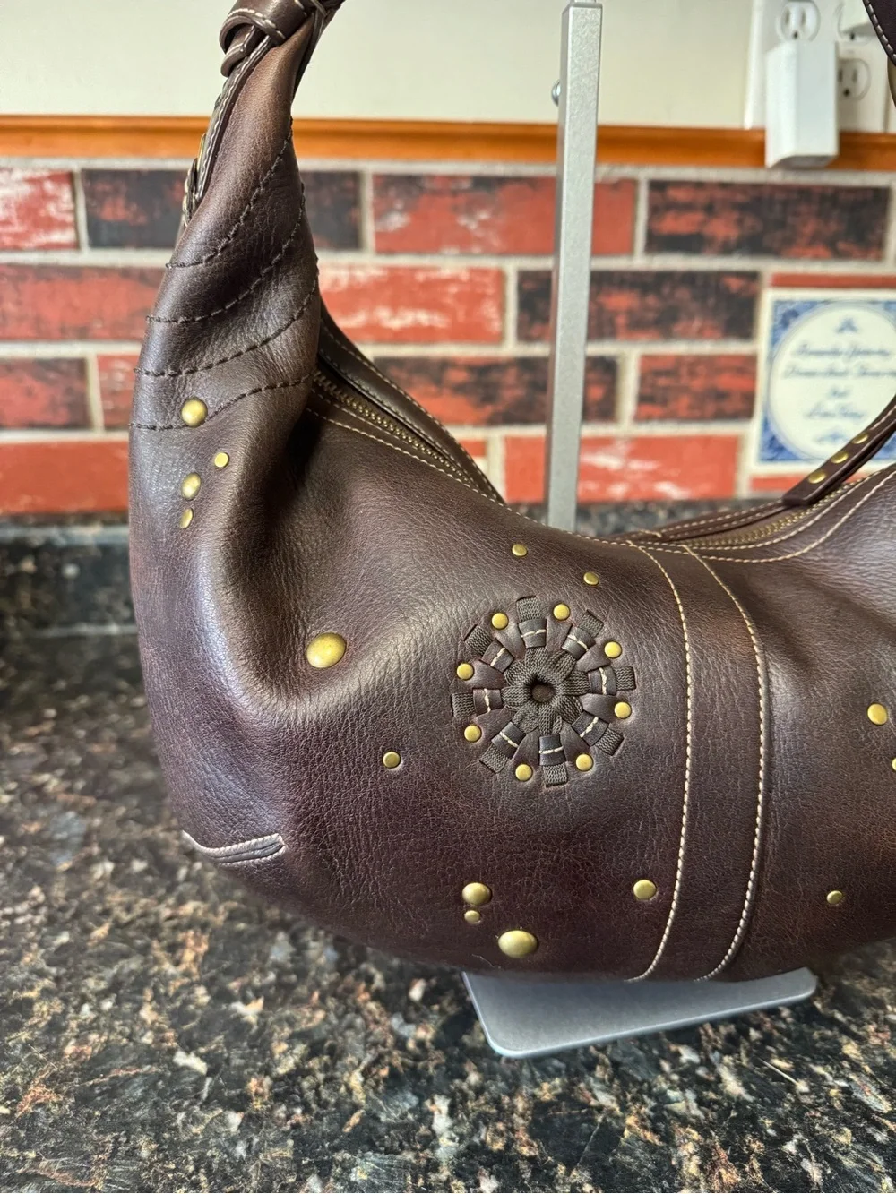 RARE 2006 Coach Mia 10063 Studded Leather Hobo – Mahogany Brown Y2K